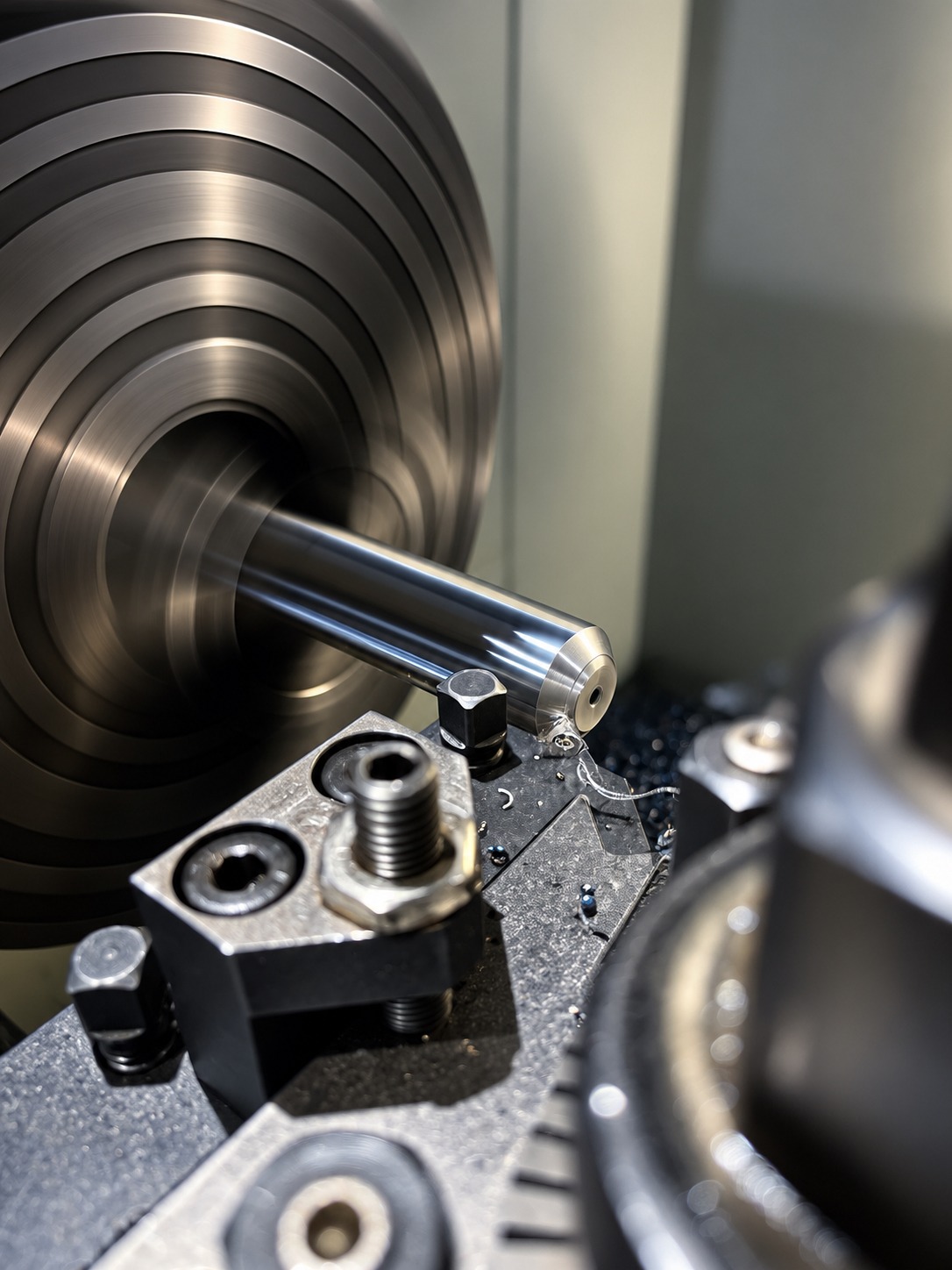 Drehbearbeitung einer präzisen Metallwelle an der Drehmaschine